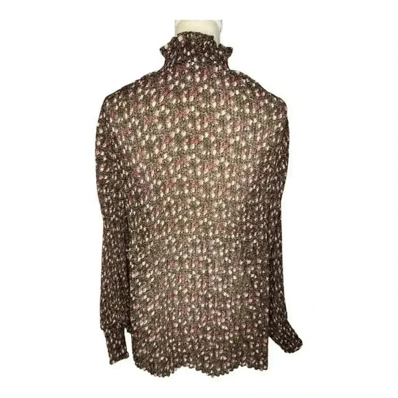 Cabi Size Medium‎ Knife Pleated Floral Bloom Button Mock Neck Balloon Sleeve Top - Picture 3 of 7